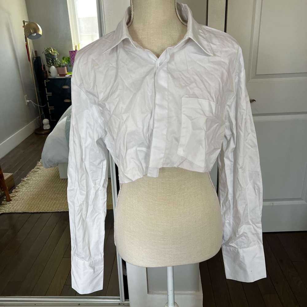 White Cropped Button-Up Shirt